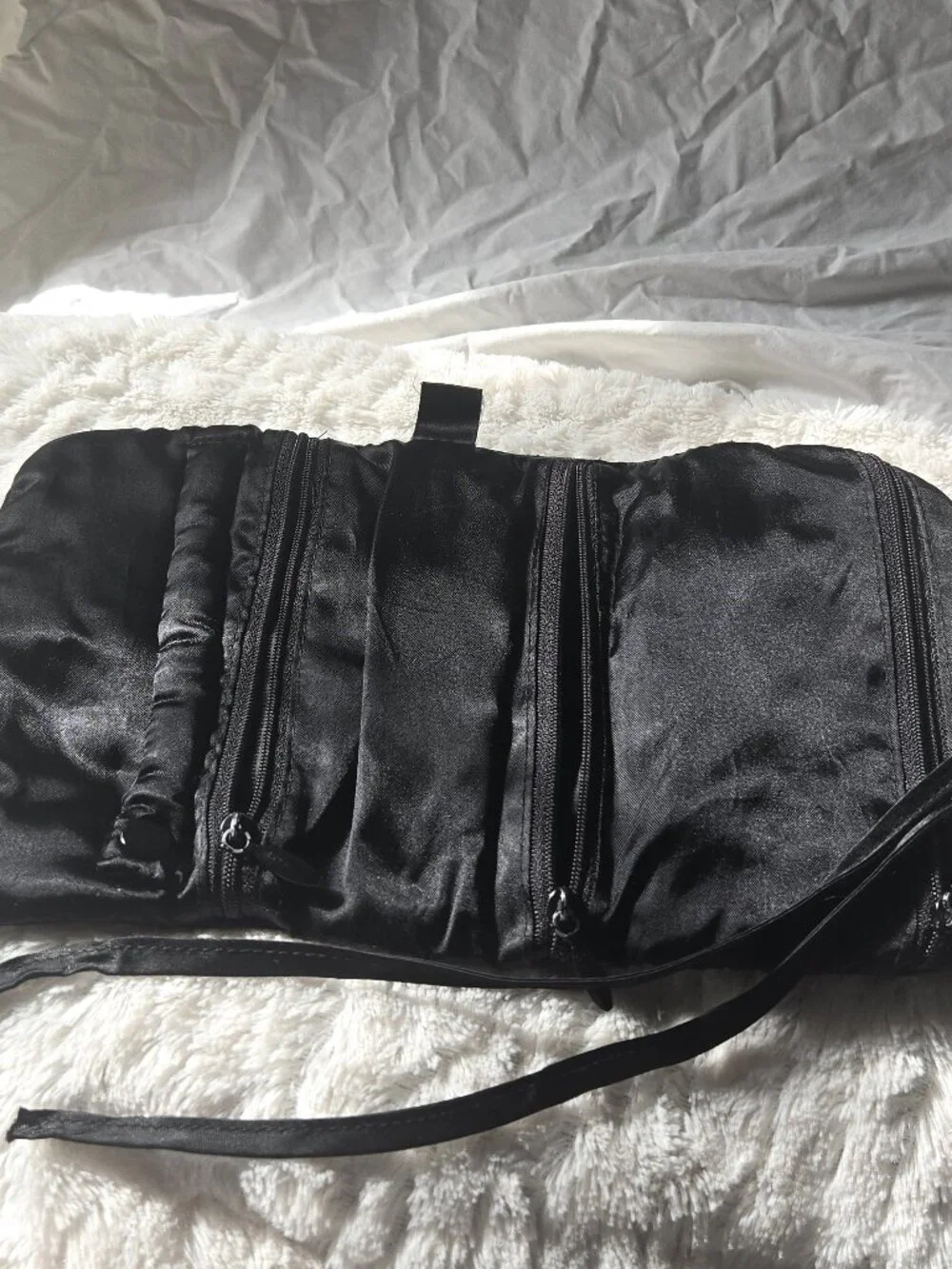 Lancome Black Trifold Satin Cosmetic Case Bag Smart Classy Gently Used Hepburn